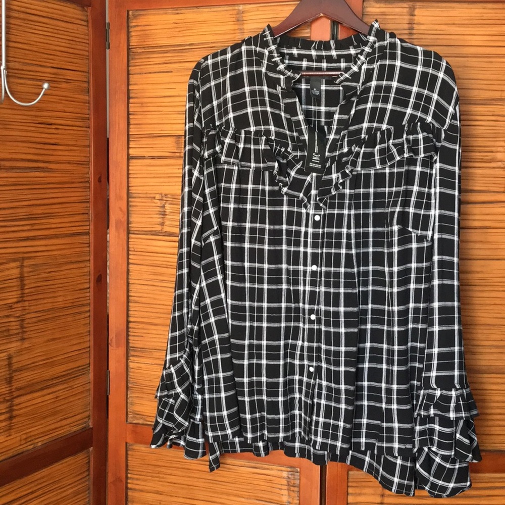 Black Plaid Western Top by INC 3x